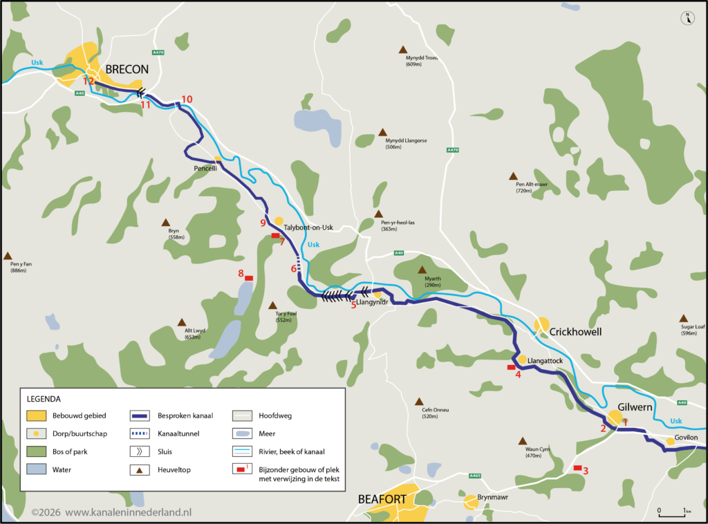 Kaart Monmouthshire and Brecon Canal